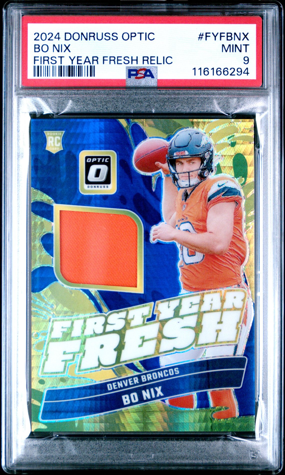2024 Panini Panini Donruss Optic First Year Fresh Relic #FYFBNX Bo Nix front