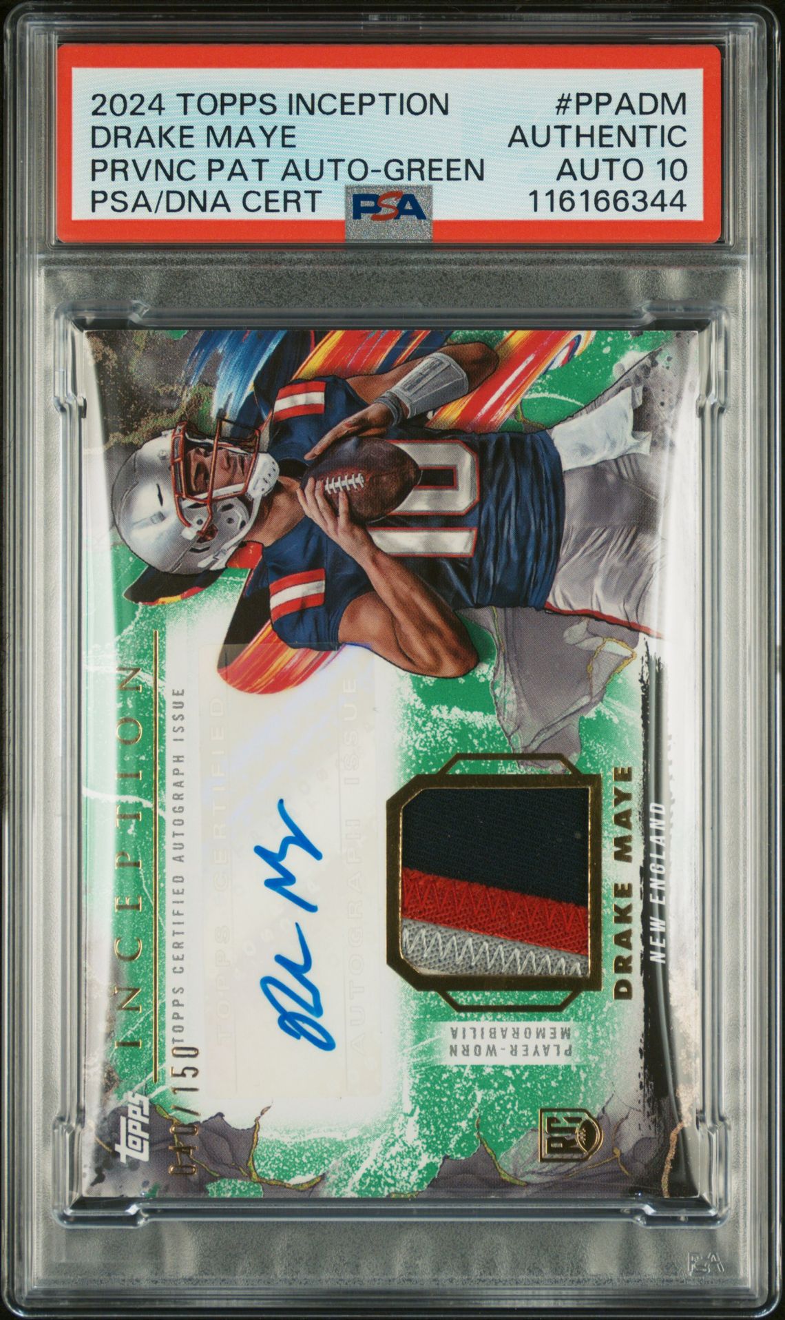 2024 Topps TOPPS INCEPTION PROVENANCE PATCH AUTOGRAPHS PRVNC PAT AUTO-GREEN #PPADM Drake Maye front