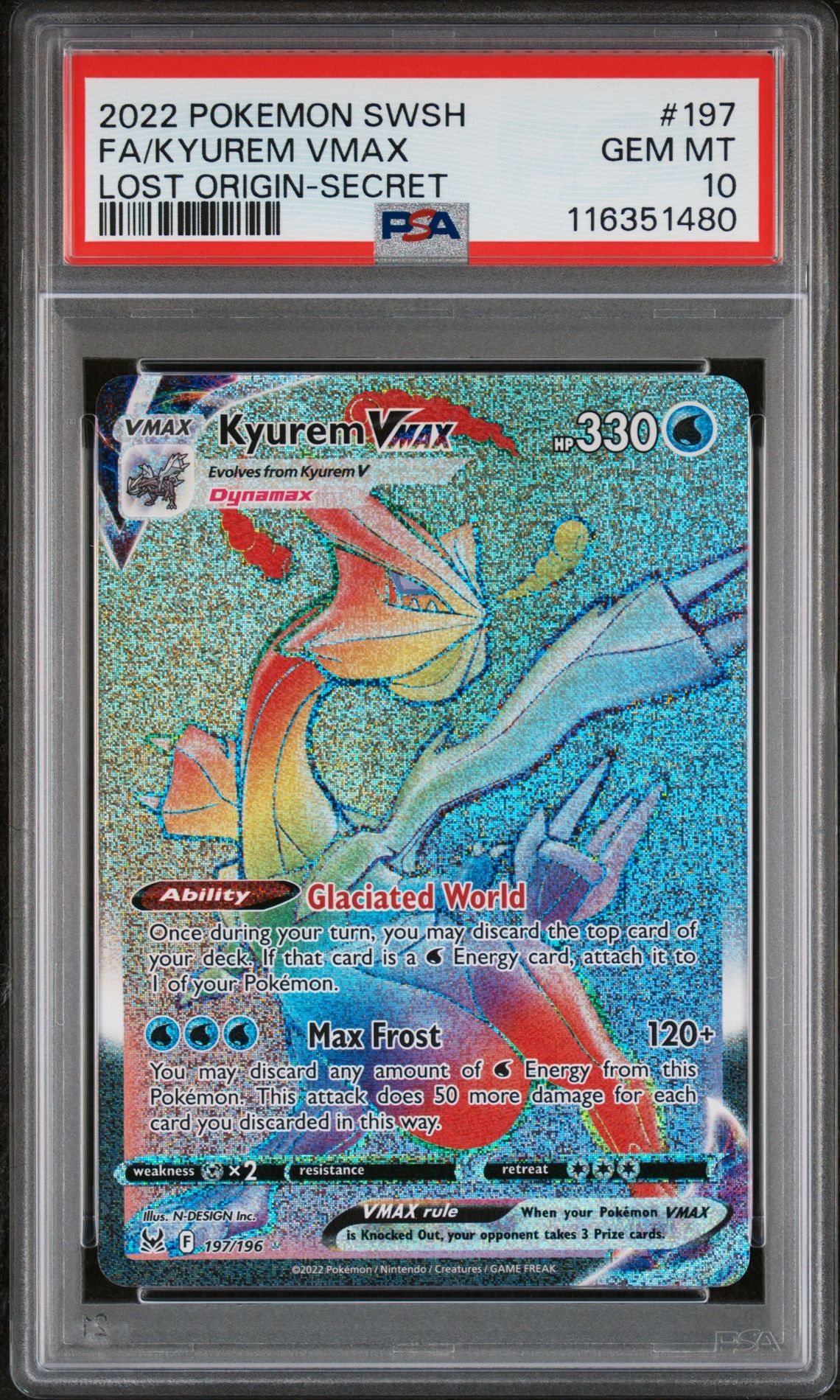 2022 Pokemon Sword & Shield Lost Origin Fa/Kyurem Vmax #197 (Lost Origin-Secret) Gem Mt 10 front