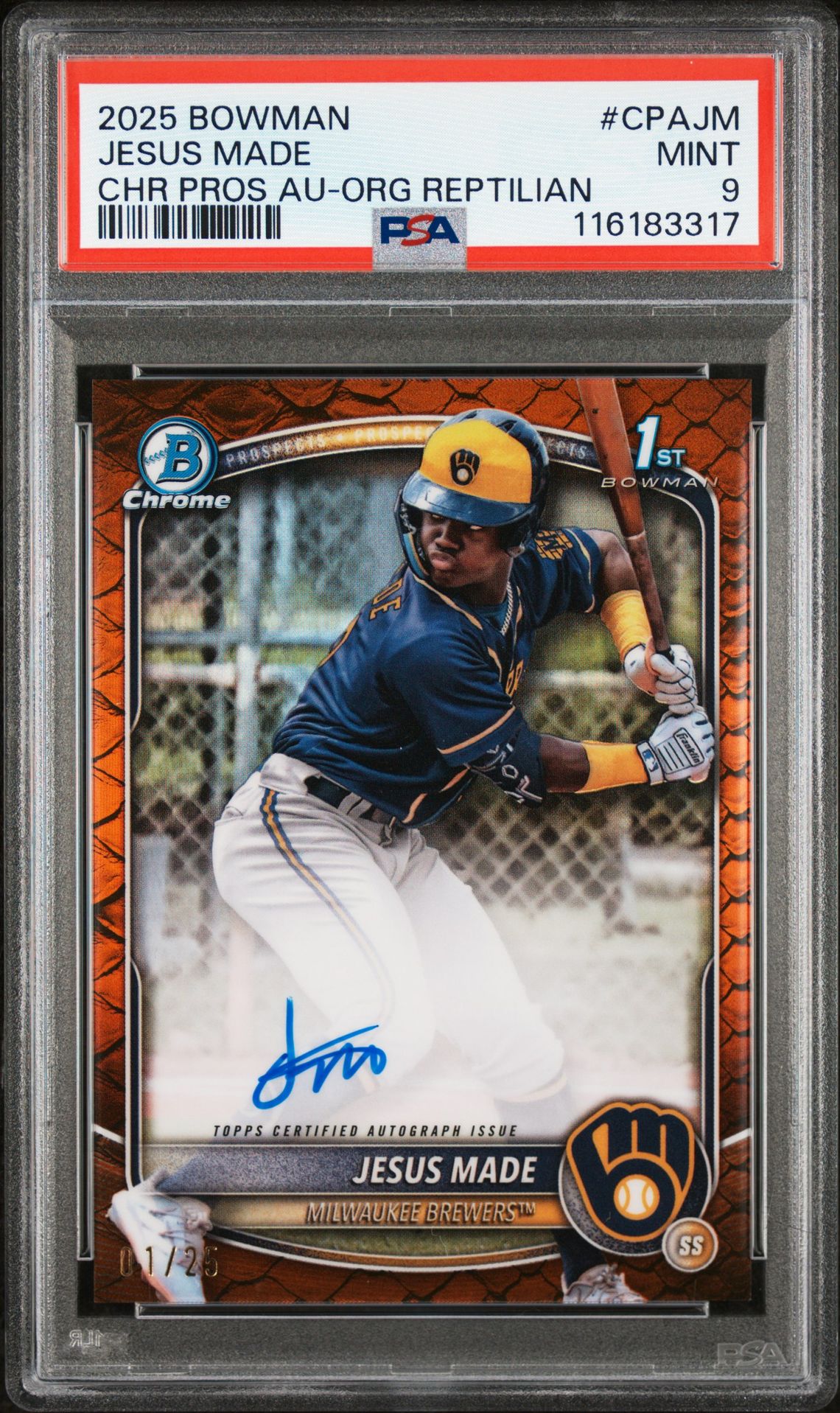 2025 Bowman BOWMAN CHROME PROSPECT AUTOGRAPHS Orange #CPAJM Jesus Made front