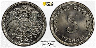 1914-D 5 Pfg J-12 MS66