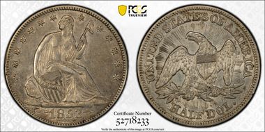 1853 50C Arrows & Rays AU50