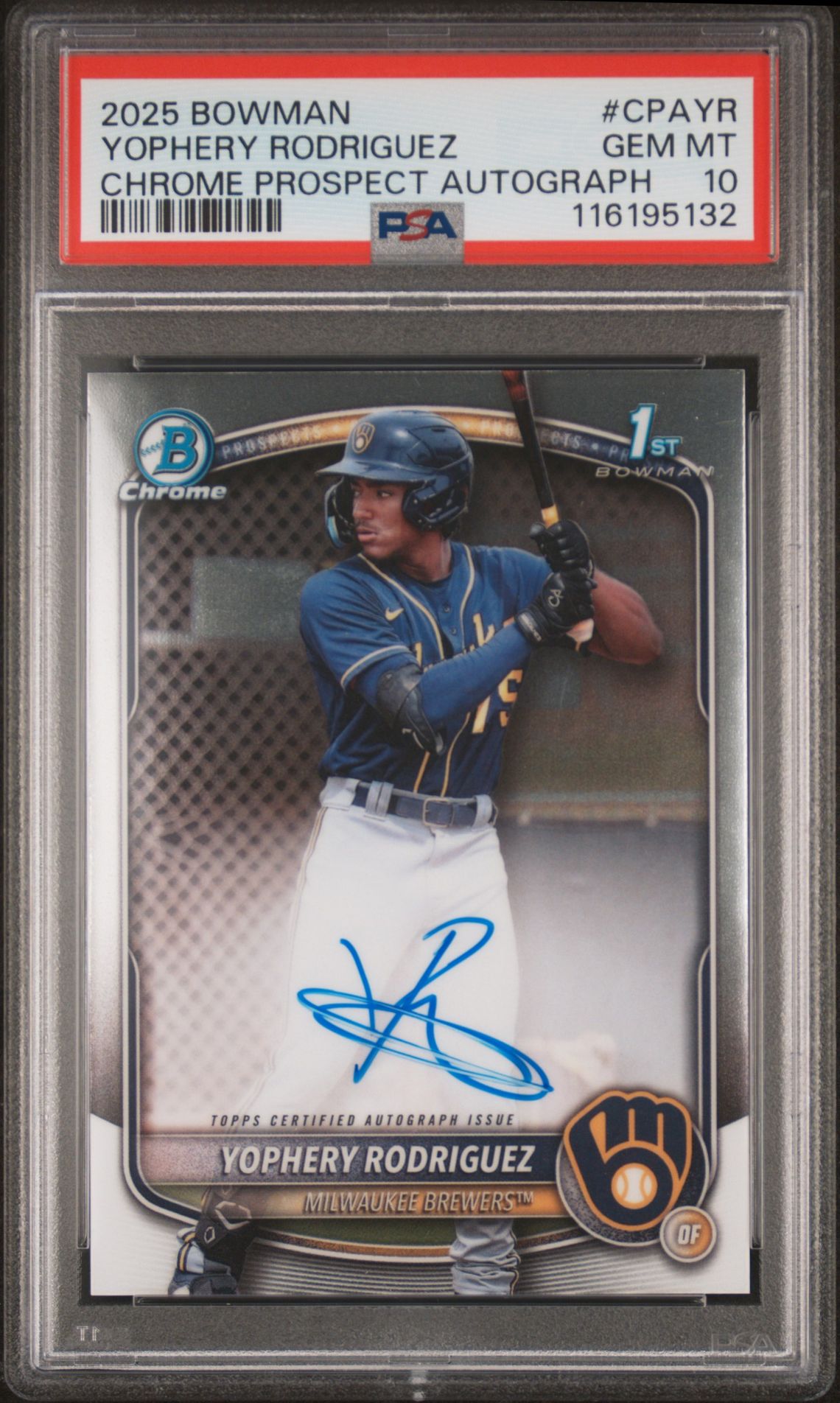 2025 Bowman Chrome Prospect Autographs Yophery Rodriguez #Cpayr Gem Mt 10 front