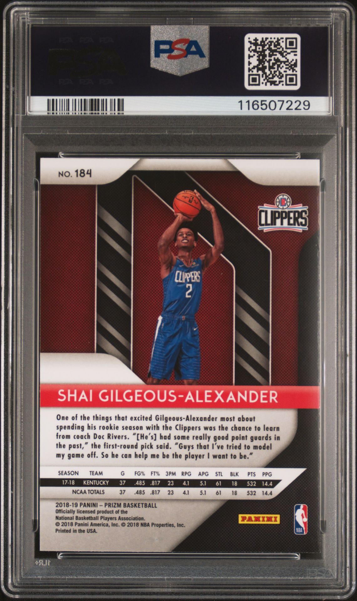 2018 Panini Prizm S.gilgeous-Alexander #184 Mint 9 back