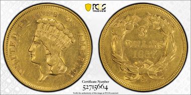 1857-S $3 AU55