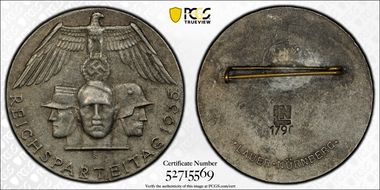 1935 Medal C-214 Gilt Iron NURNBERG Reverse AU58