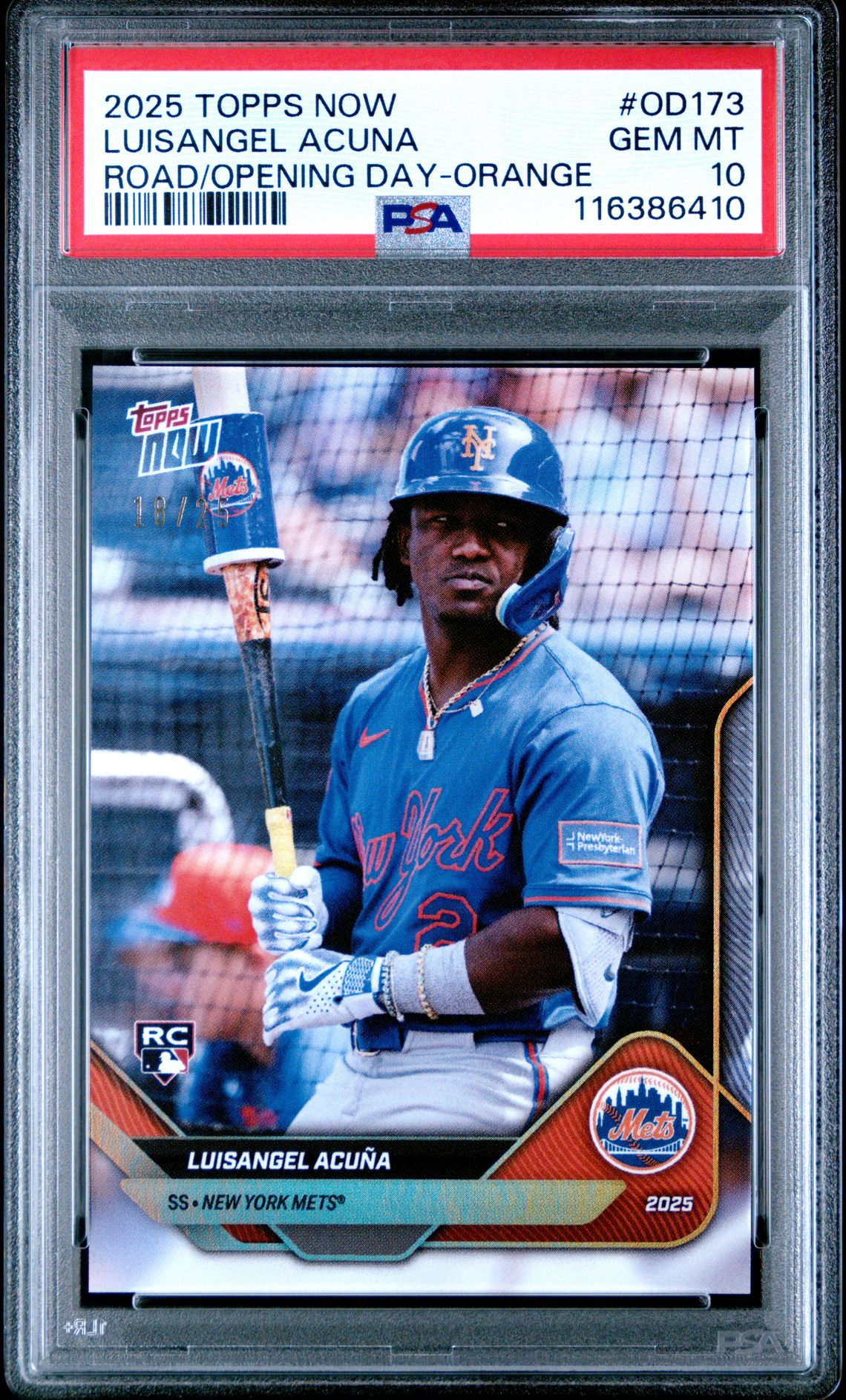 2025 Topps Now TOPPS NOW ROAD TO OPENING DAY ROAD/OPENING DAY-ORG FOIL #OD173 Luisangel Acuna front