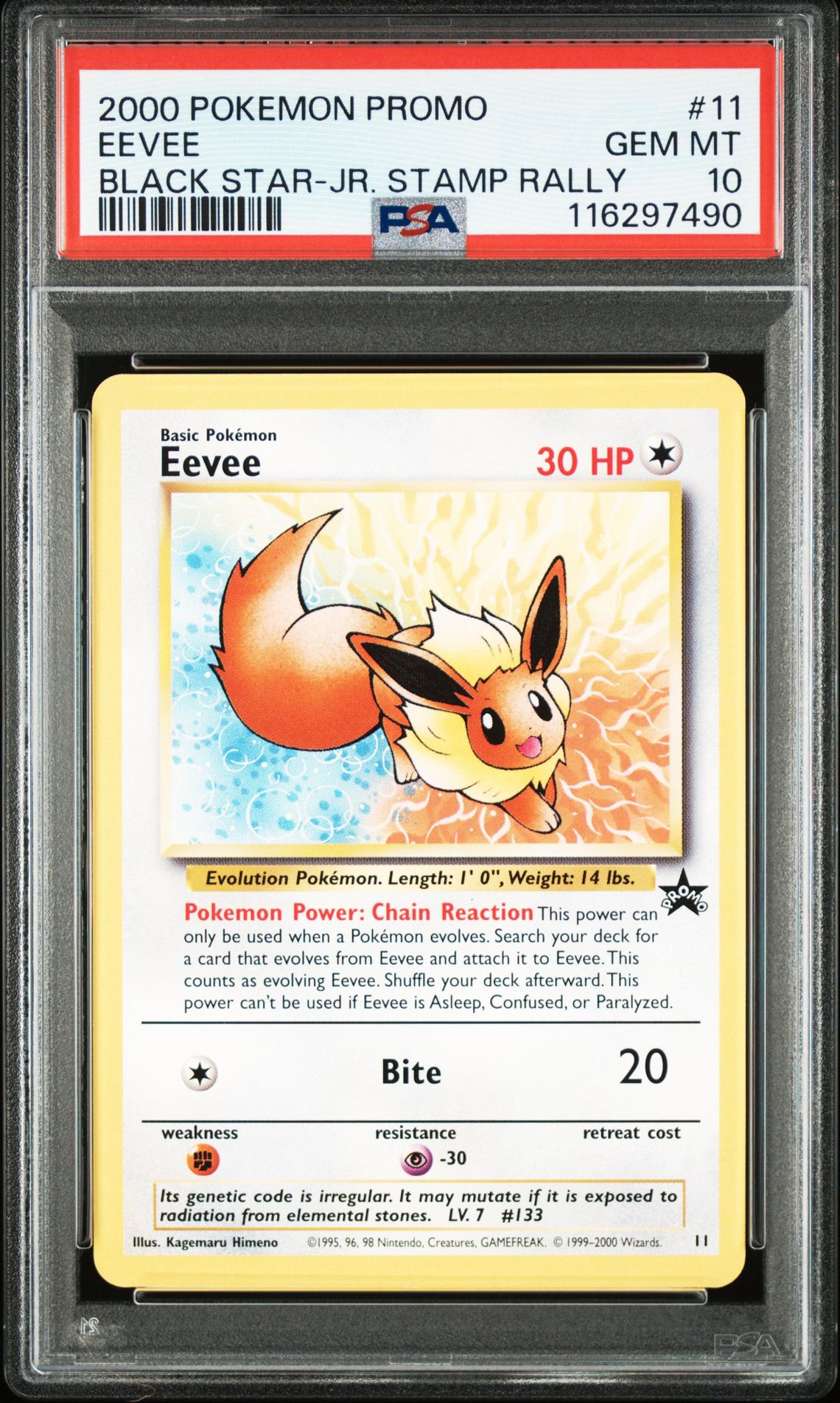 2000 Pokemon POKEMON PROMO BLACK STAR BLACK STAR-JR. STAMP RALLY #11 Eevee front