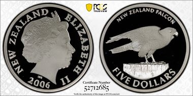 2006 $5 New Zealand Falcon Silver PR68DCAM