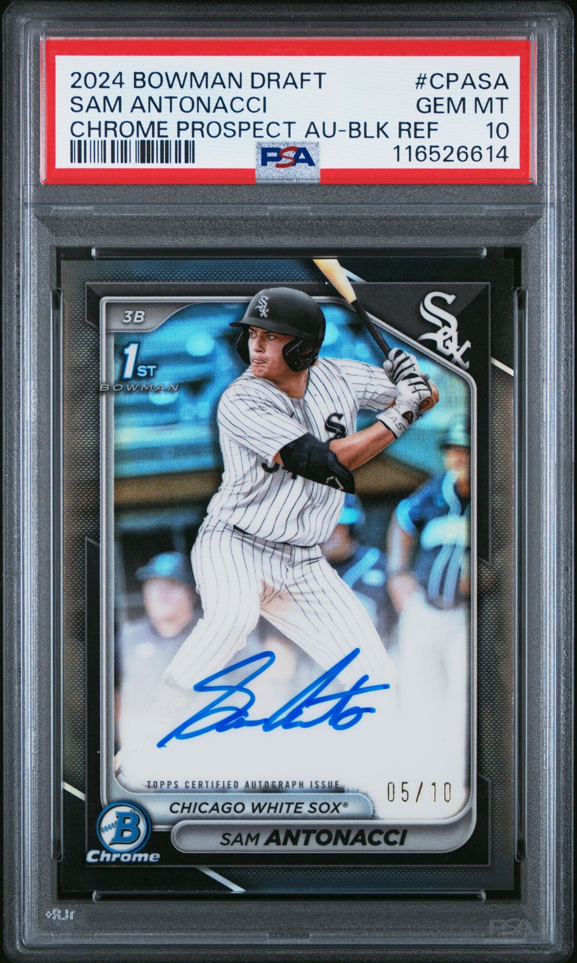 2024 Bowman BOWMAN DRAFT CHROME PROSPECT AUTOGRAPHS CHROME PROSPECT AU-BLK REF #CPASA Sam Antonacci front