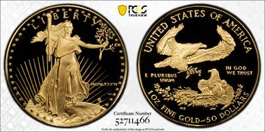 1986-W $50 Gold Eagle PR70DCAM