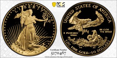 1986-W $50 Gold Eagle PR69DCAM