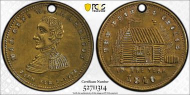 1840 Token DeWitt WHH-1840-53 Brass Holed Maj. Gen. W.H. Harrison N1