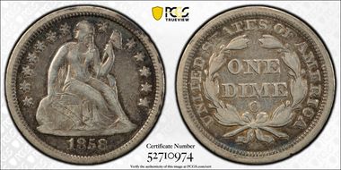 1858-O 10C VF35