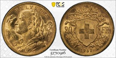 1930 B 20 Fr KM-35.1  Au MS64
