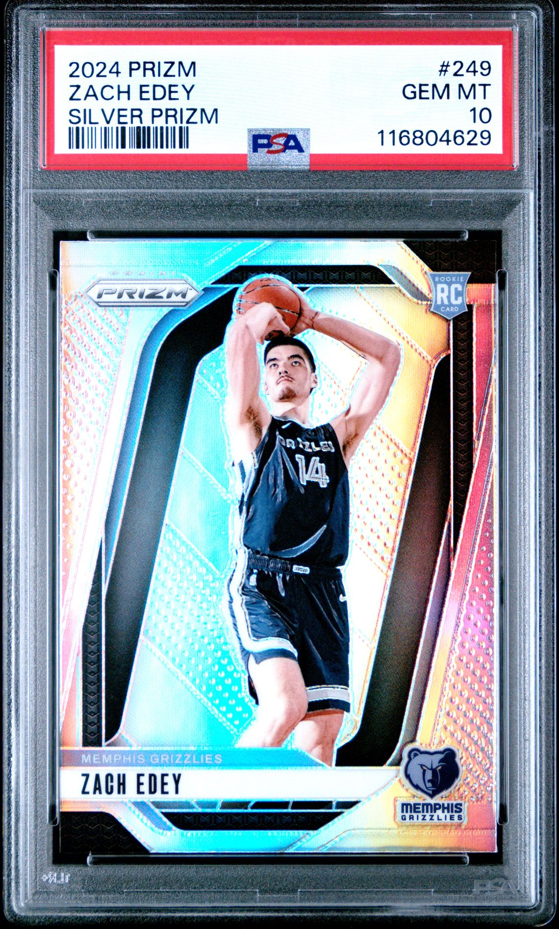 2024 Panini Prizm Zach Edey #249 (Silver Prizm) Gem Mt 10 front