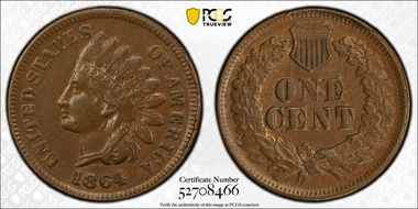 1864 1C L on Ribbon AU55BN