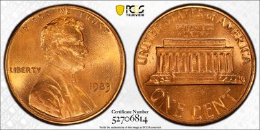 1983 1C Doubled Die Reverse MS68RD