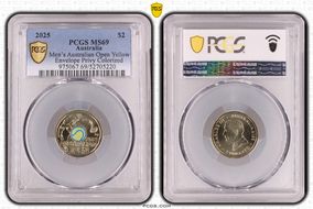 2025 $2 Men’s Australian Open Yellow Envelope Privy Colorized MS69