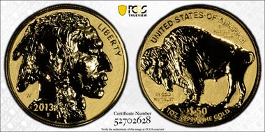 2013-W $50 American Buffalo Rev PR 100th Anniversary .9999 Fine Gold PR70