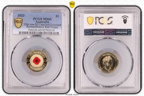 2023 $2 35th Ann $2 Coin Set Colorized Remembrance Red Poppy MS65