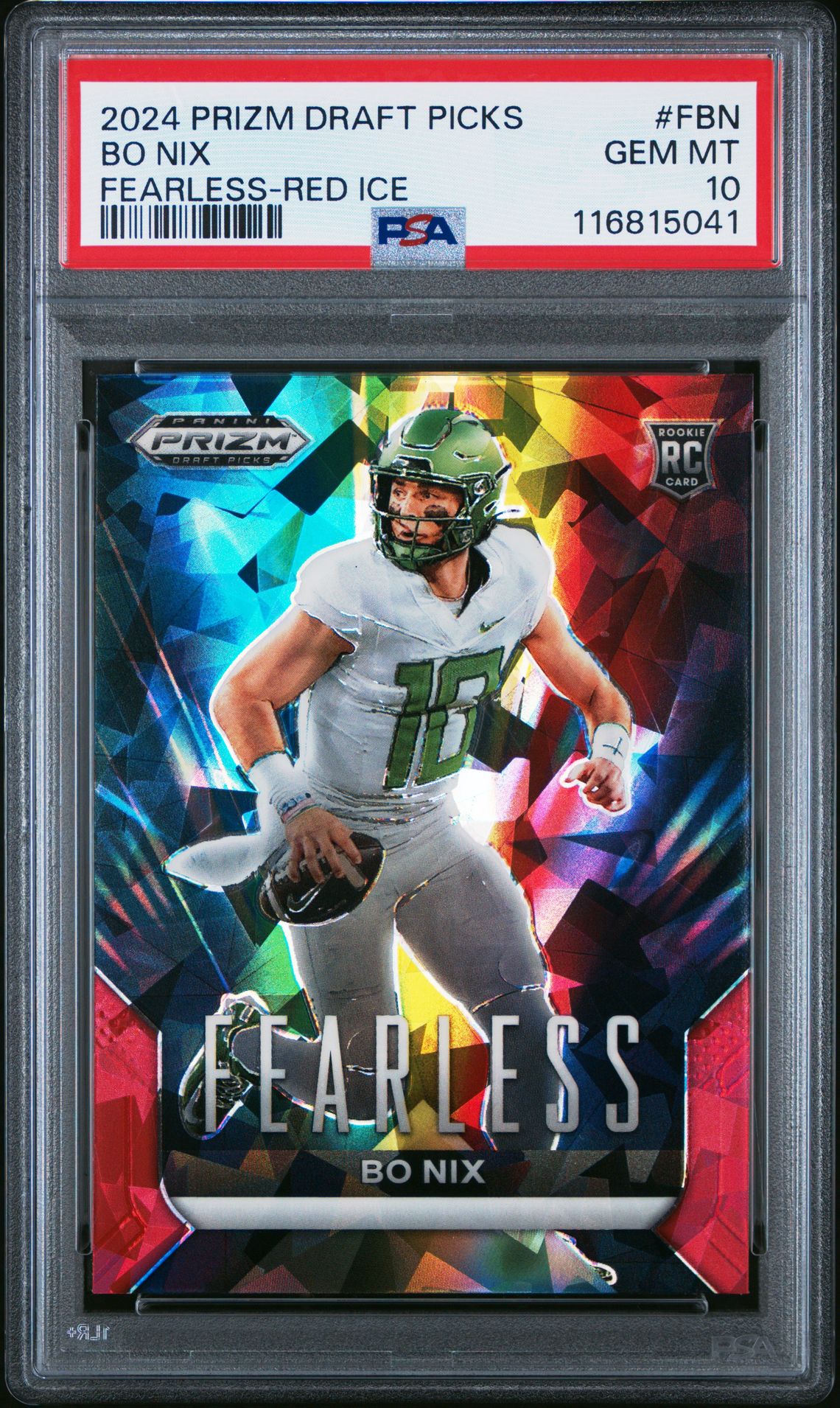 2024 Panini Prizm Draft Picks Fearless Bo Nix #Fbn (Fearless-Red Ice) Gem Mt 10 front