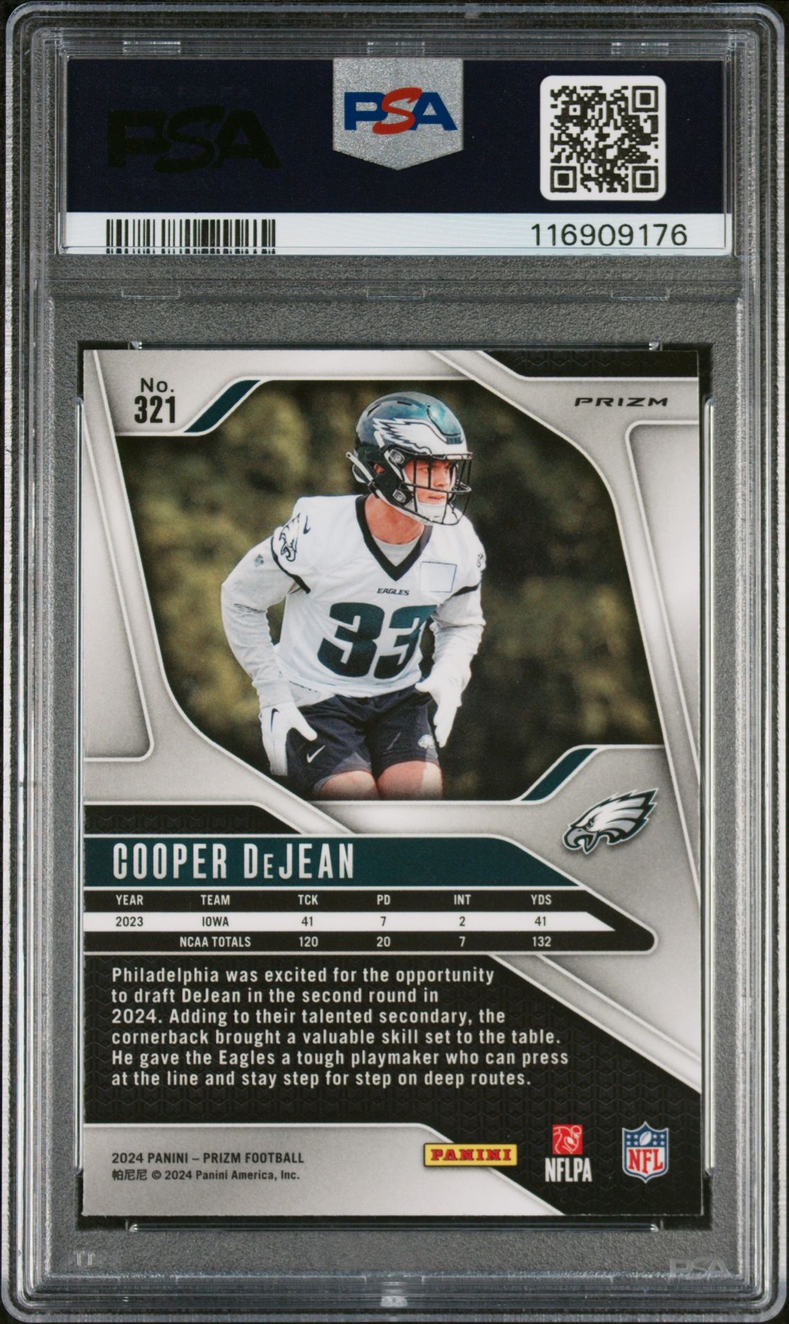 2024 Panini Prizm Cooper Dejean #321 (Silver Prizm) Mint 9 back