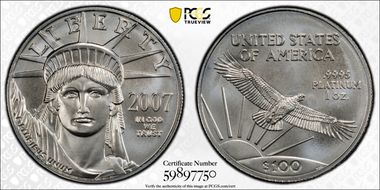 2007 $100 Statue of Liberty First Strike MS70