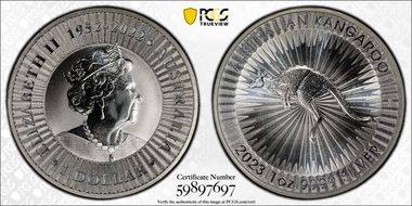2023-P $1 Kangaroo Ag QE II Reign 1952-2022 MS66+ 