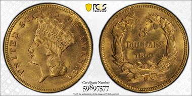 1860-S $3 MS62
