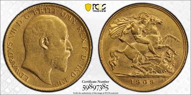 1909-P 1/2 Sov S-3976B AU58