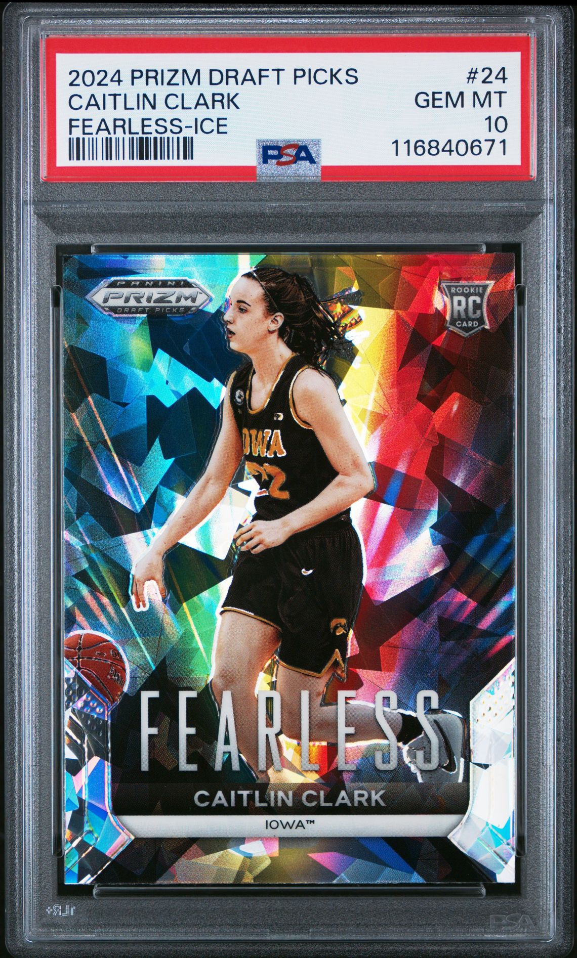 2024 PANINI PRIZM DRAFT PICKS FEARLESS CAITLIN CLARK FEARLESS-ICE 24 GEM MT 10 front