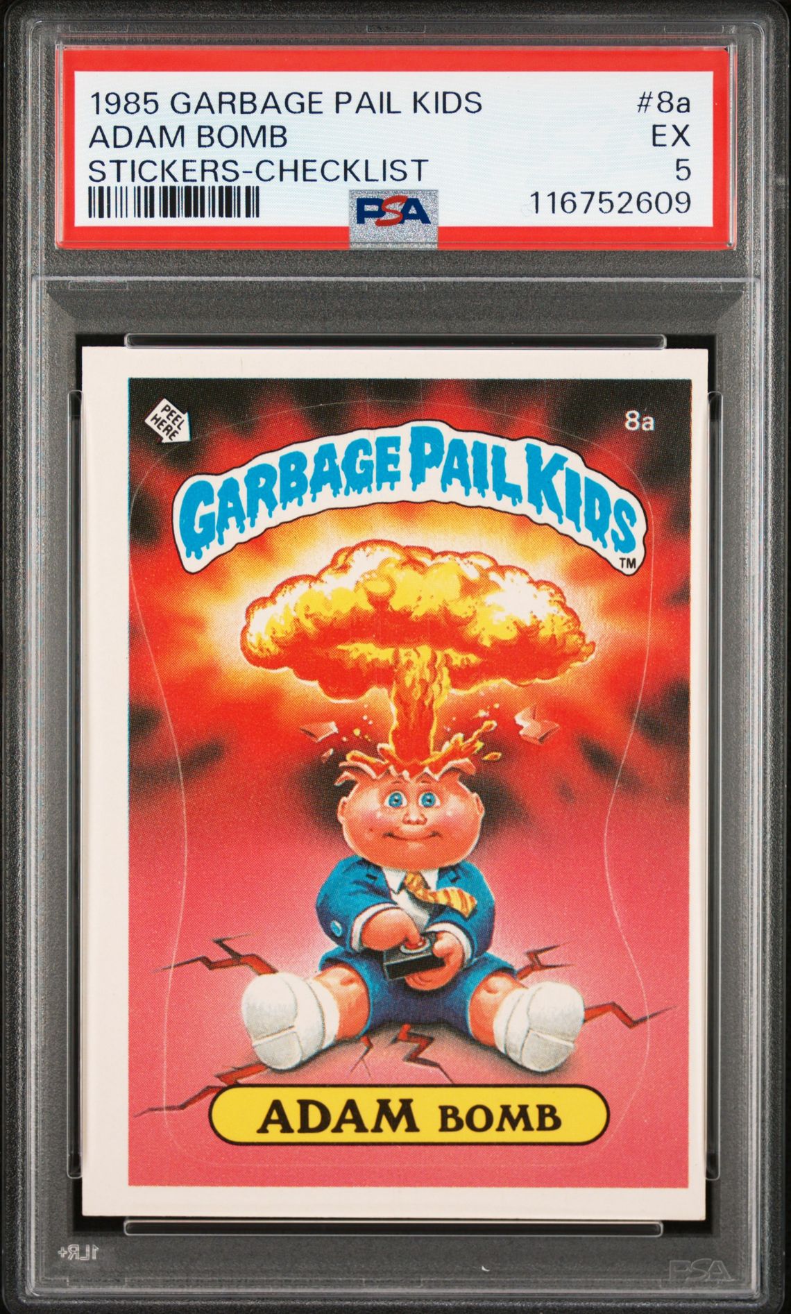 1985 Topps GARBAGE PAIL KIDS STICKERS CHECKLIST #8A Adam Bomb front