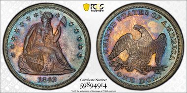 1842 $1 MS64+ 