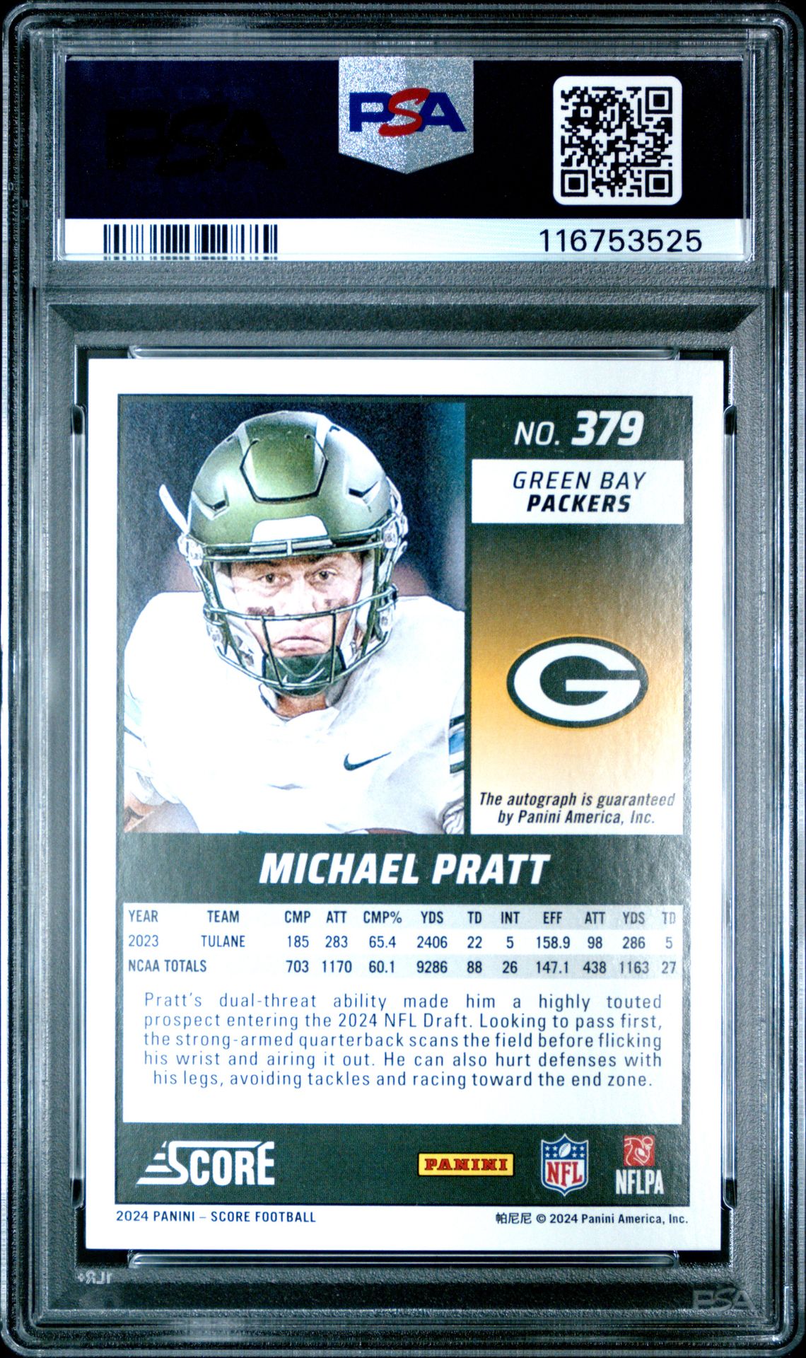 2024 Panini Score Michael Pratt #379 (Signature-First Down) Mint 9 back