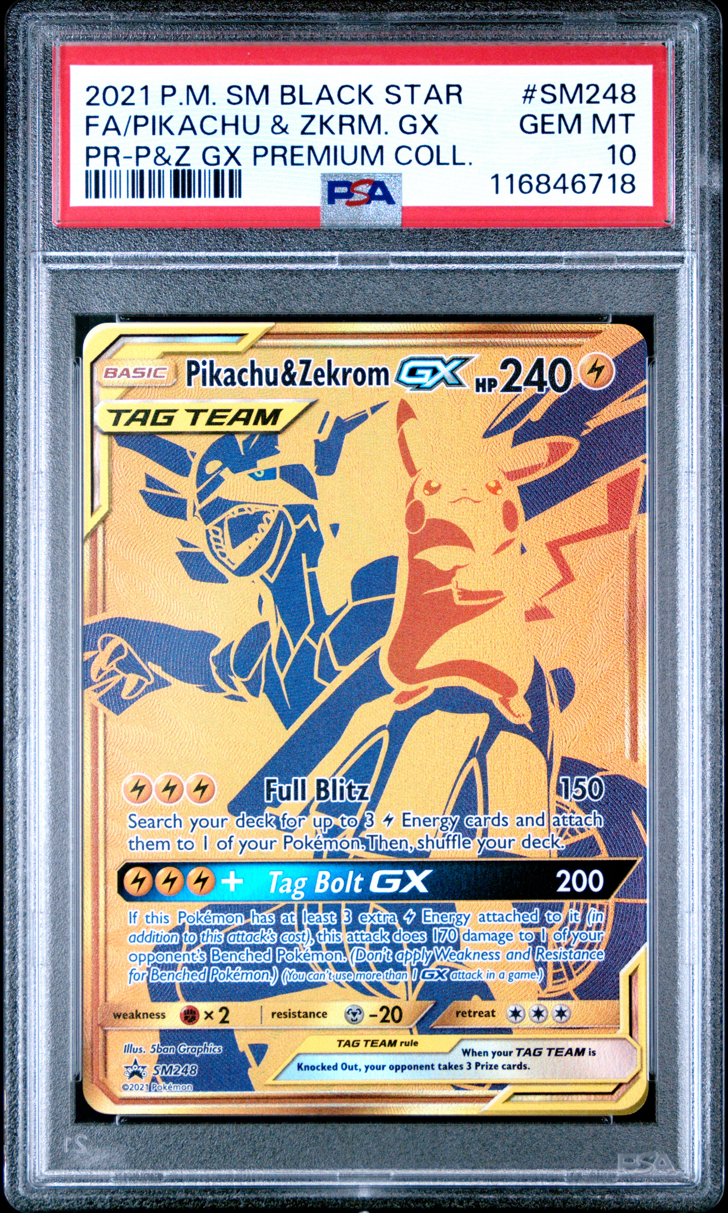 2021 #SM248 Full Art/Pikachu & Zekrom GX PSA 10 SM Black Star Promo