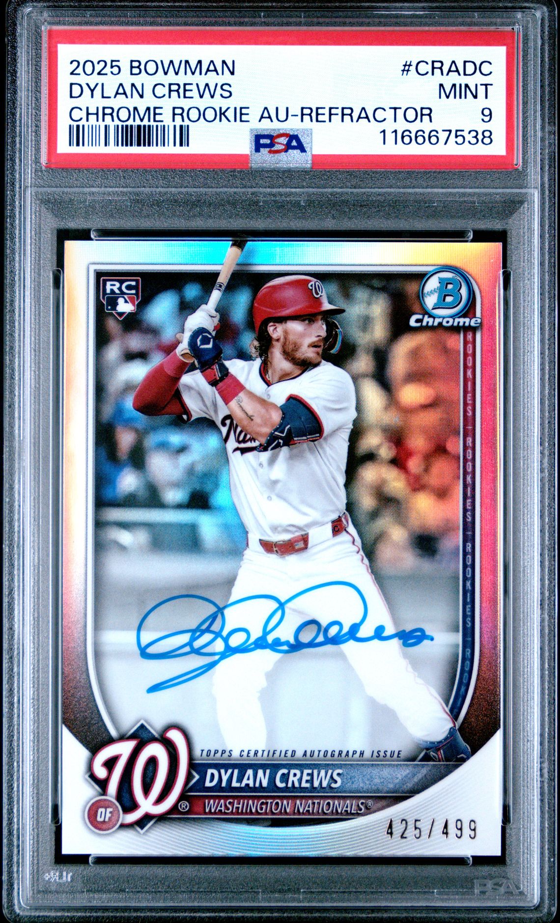 2025 Bowman BOWMAN CHROME ROOKIE AUTOGRAPHS CHROME ROOKIE AU-REFRACTOR #CRADC Dylan Crews front