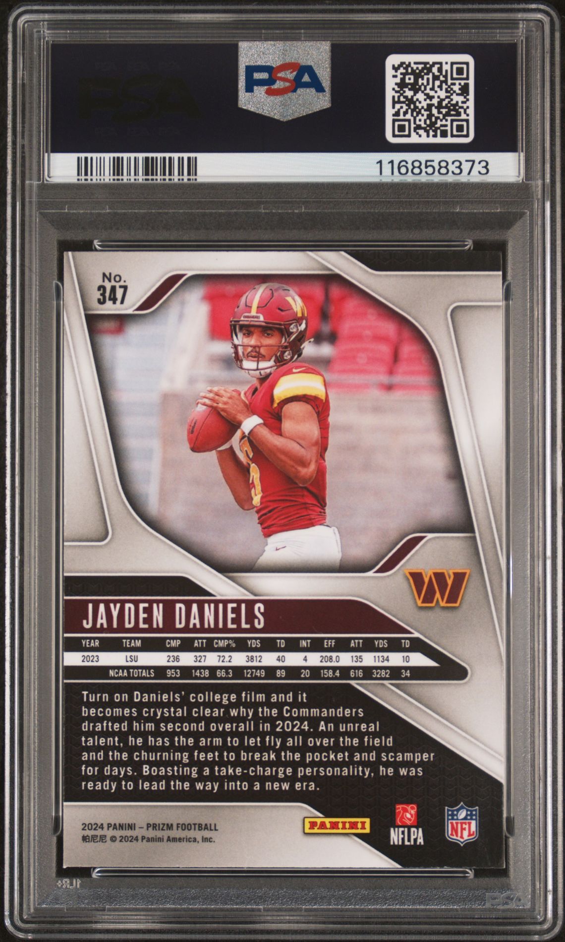 2024 Panini Prizm Jayden Daniels #347 Gem Mt 10 back
