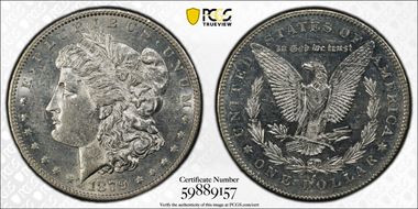 1879-S $1 VAM 77, Rev. of 1878 AU58