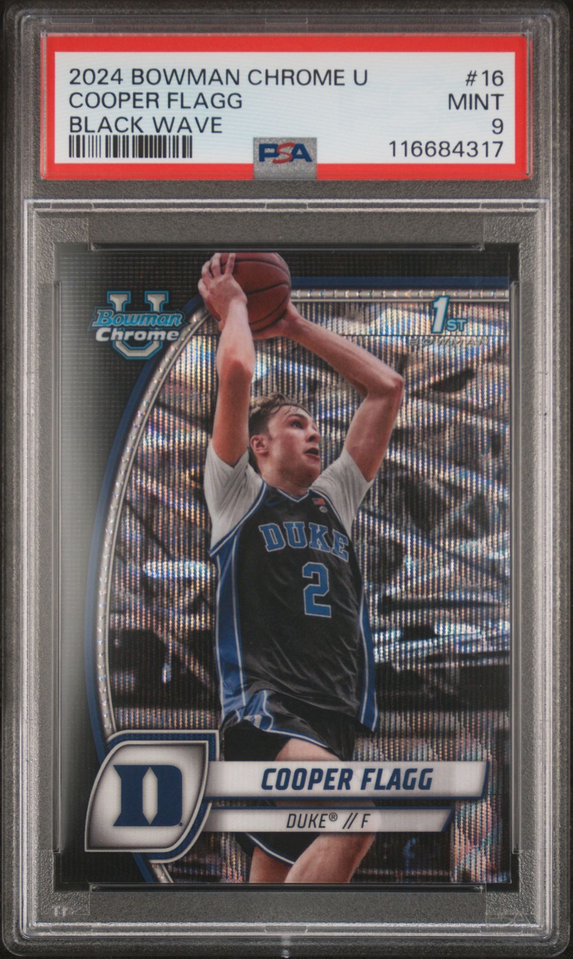 2024 Bowman Chrome University Cooper Flagg #16 (Black Wave) Mint 9 front