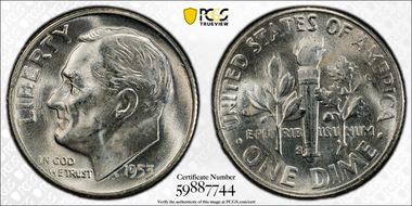 1953-S 10C Acorn, FS-901 MS65