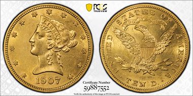 1907 $10 Liberty AU58