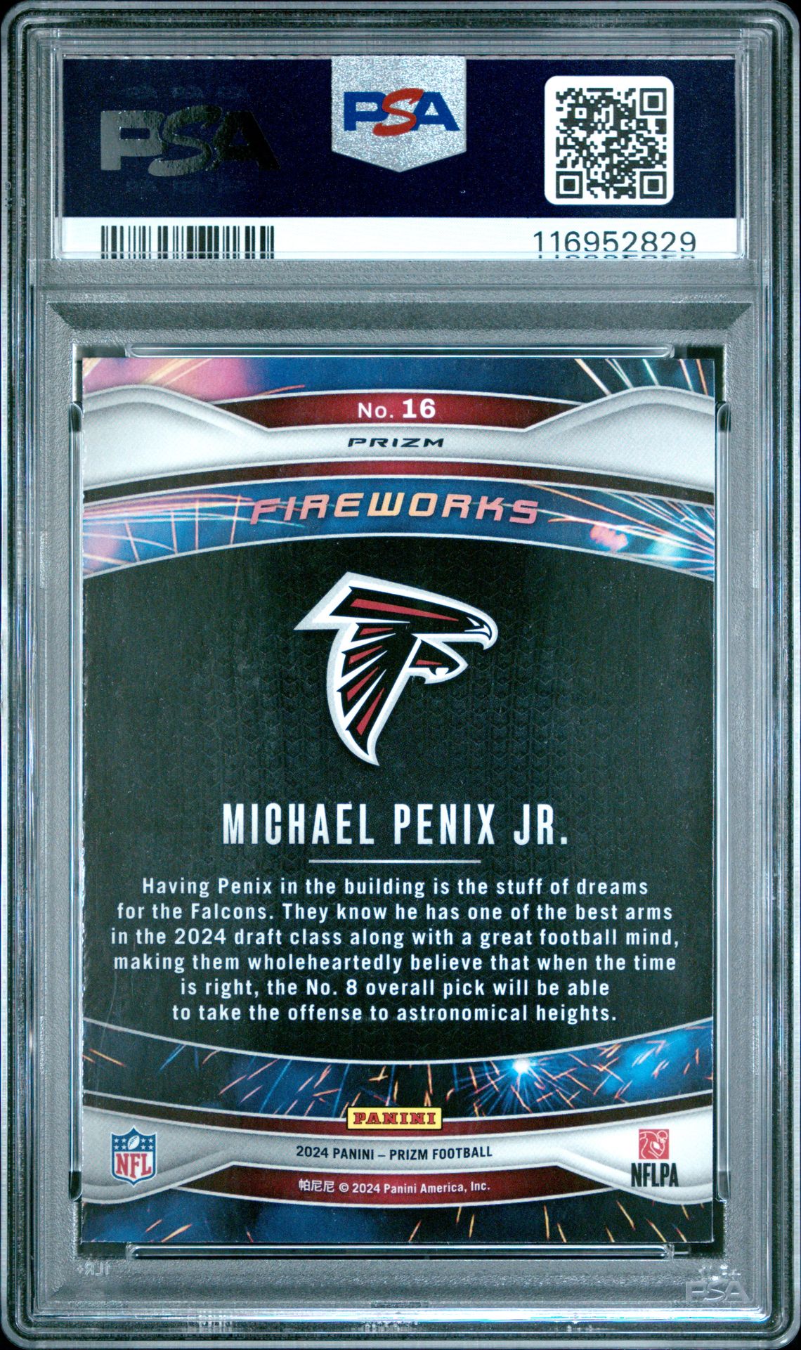 2024 Panini Prizm Fireworks Michael Penix Jr. #16 (Fireworks-Green Prizm) Gem Mt 10 back
