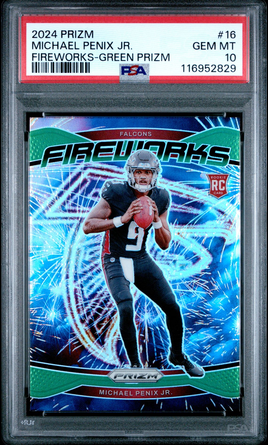 2024 Panini Prizm Fireworks Michael Penix Jr. #16 (Fireworks-Green Prizm) Gem Mt 10 front