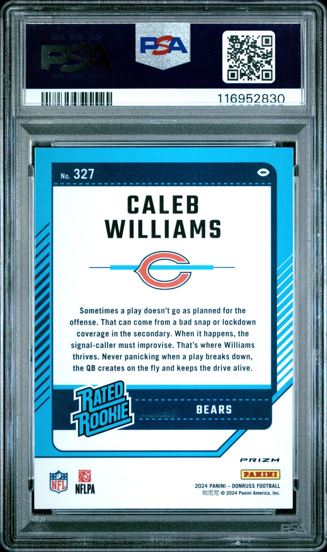 2024 Panini Donruss Caleb Williams #327 (Optic Preview-Blue Scope) Gem Mt 10 back