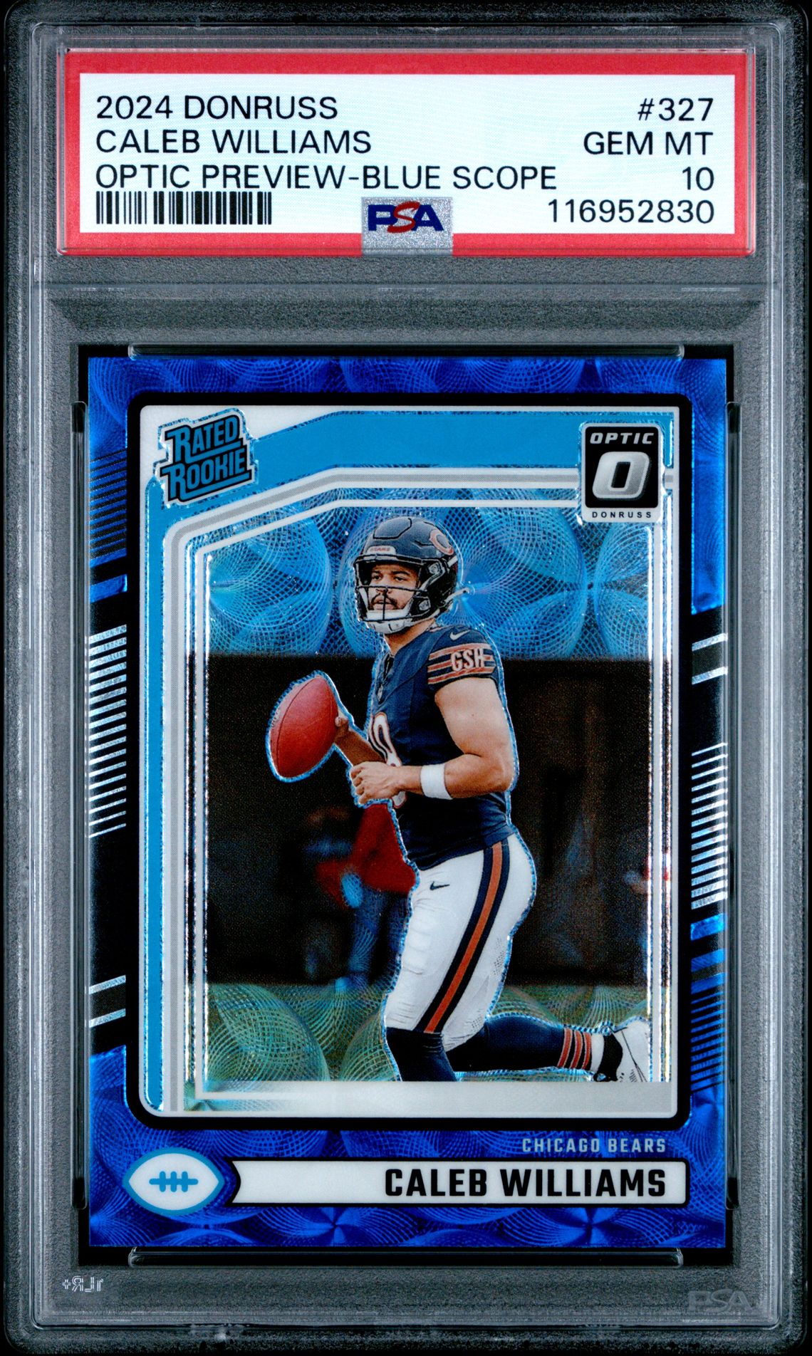 2024 Panini Donruss Caleb Williams #327 (Optic Preview-Blue Scope) Gem Mt 10 front