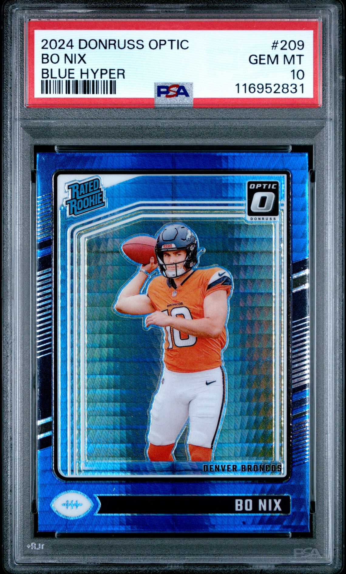 2024 Panini Donruss Optic Bo Nix #209 (Blue Hyper) Gem Mt 10 front