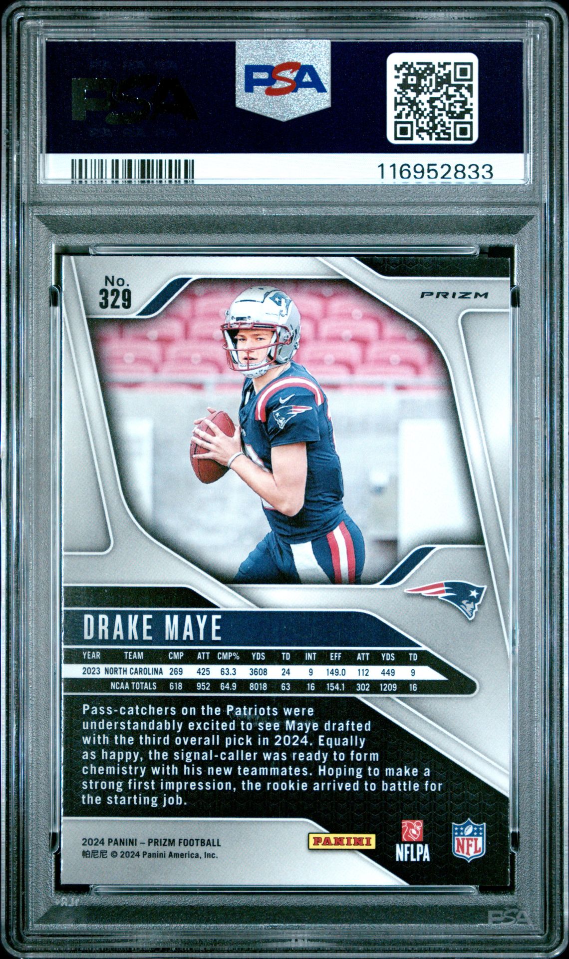 2024 Panini Prizm Drake Maye #329 (Lazer Prizm) Mint 9 back