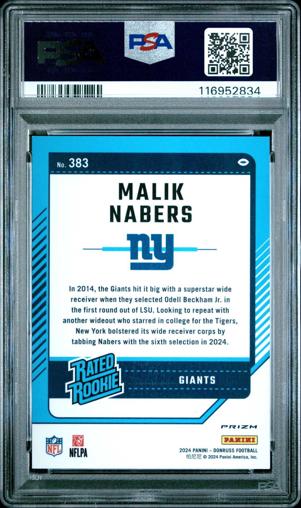 2024 Panini Donruss Malik Nabers #383 (Optic Preview-Football Emoji) Gem Mt 10 back