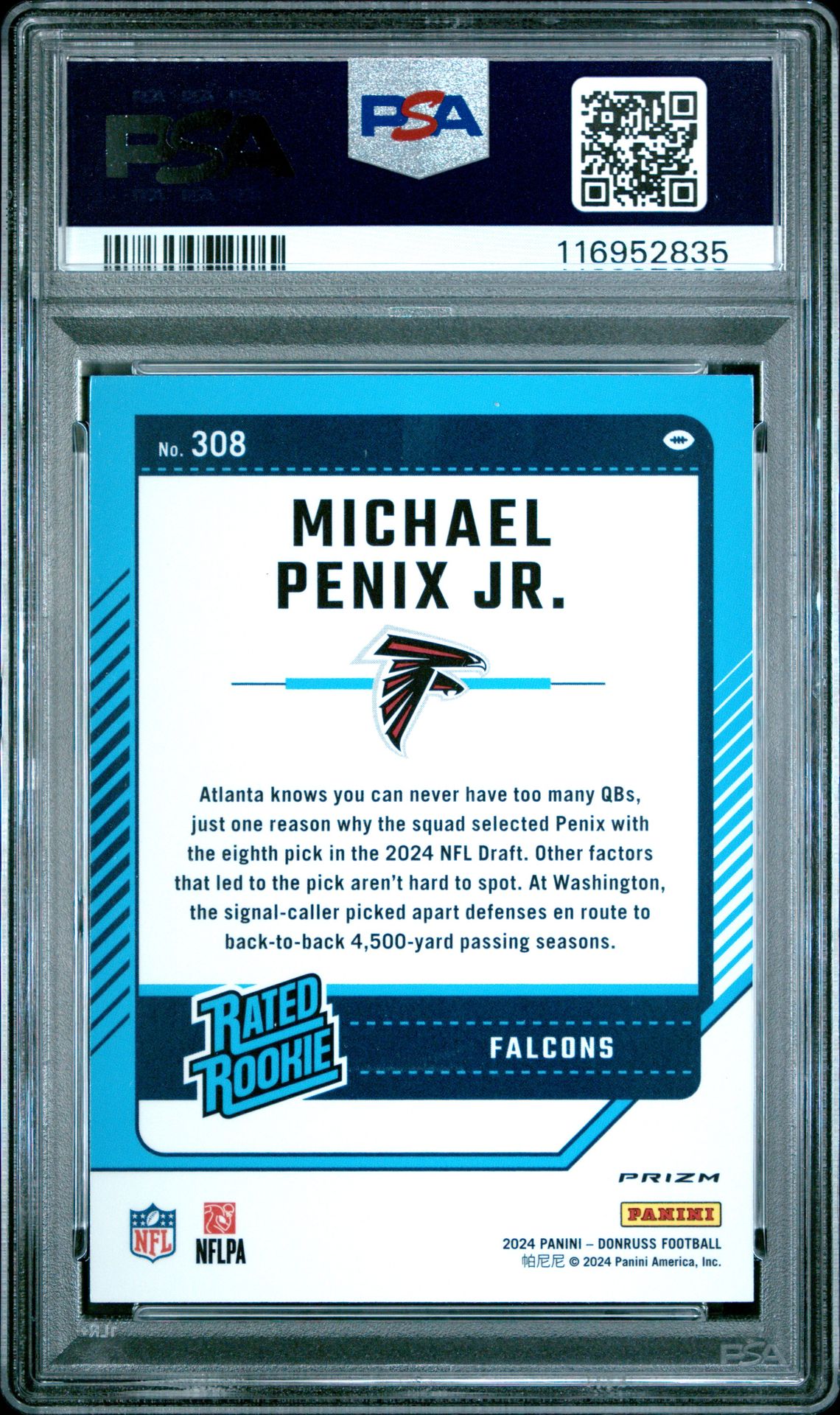 2024 Panini Donruss Michael Penix Jr. #308 (Optic Preview) Mint 9 back